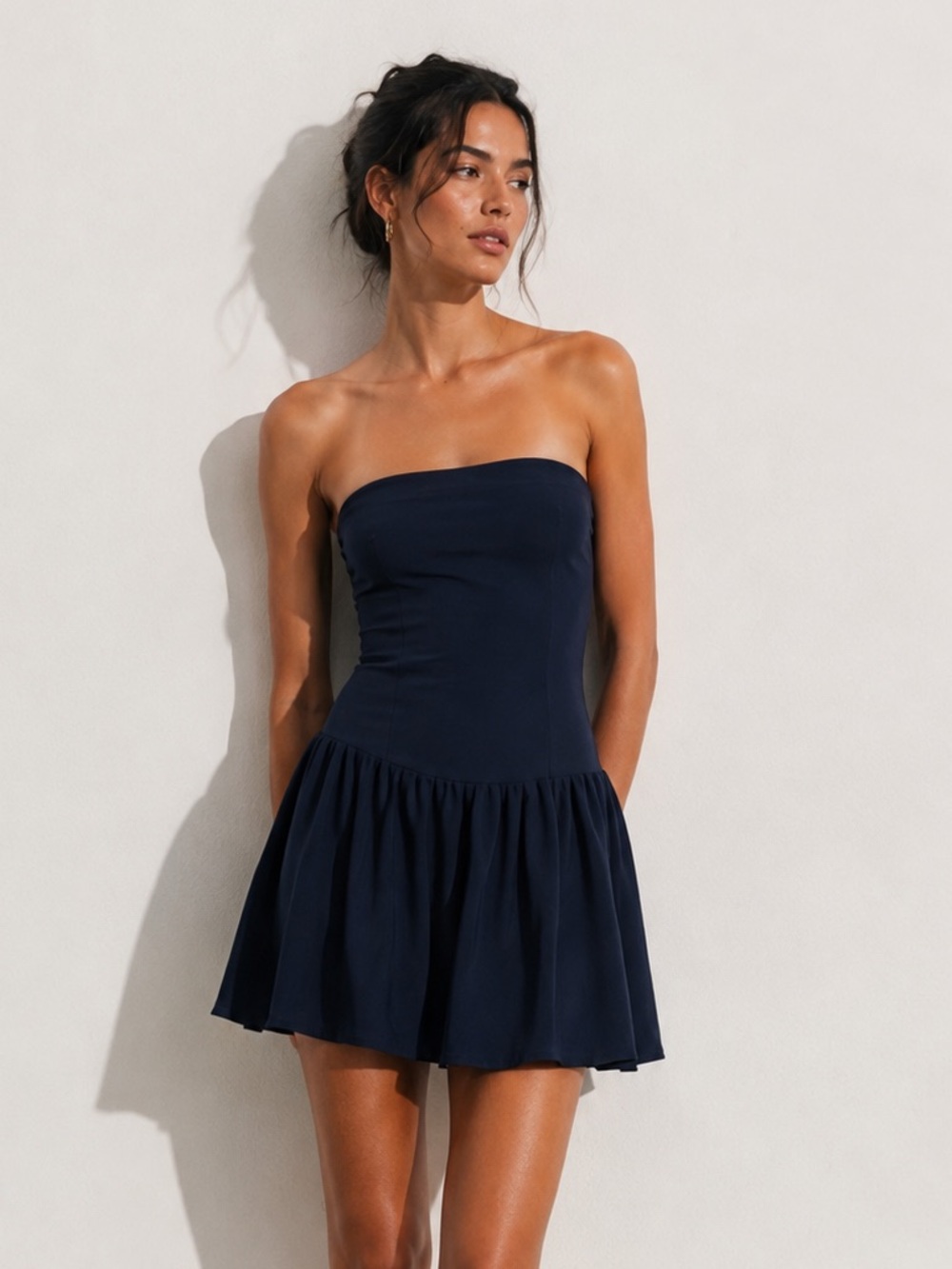 Zara | M | Navy Blue Strapless Tube Bandage Knit Stretch Mini Dress
